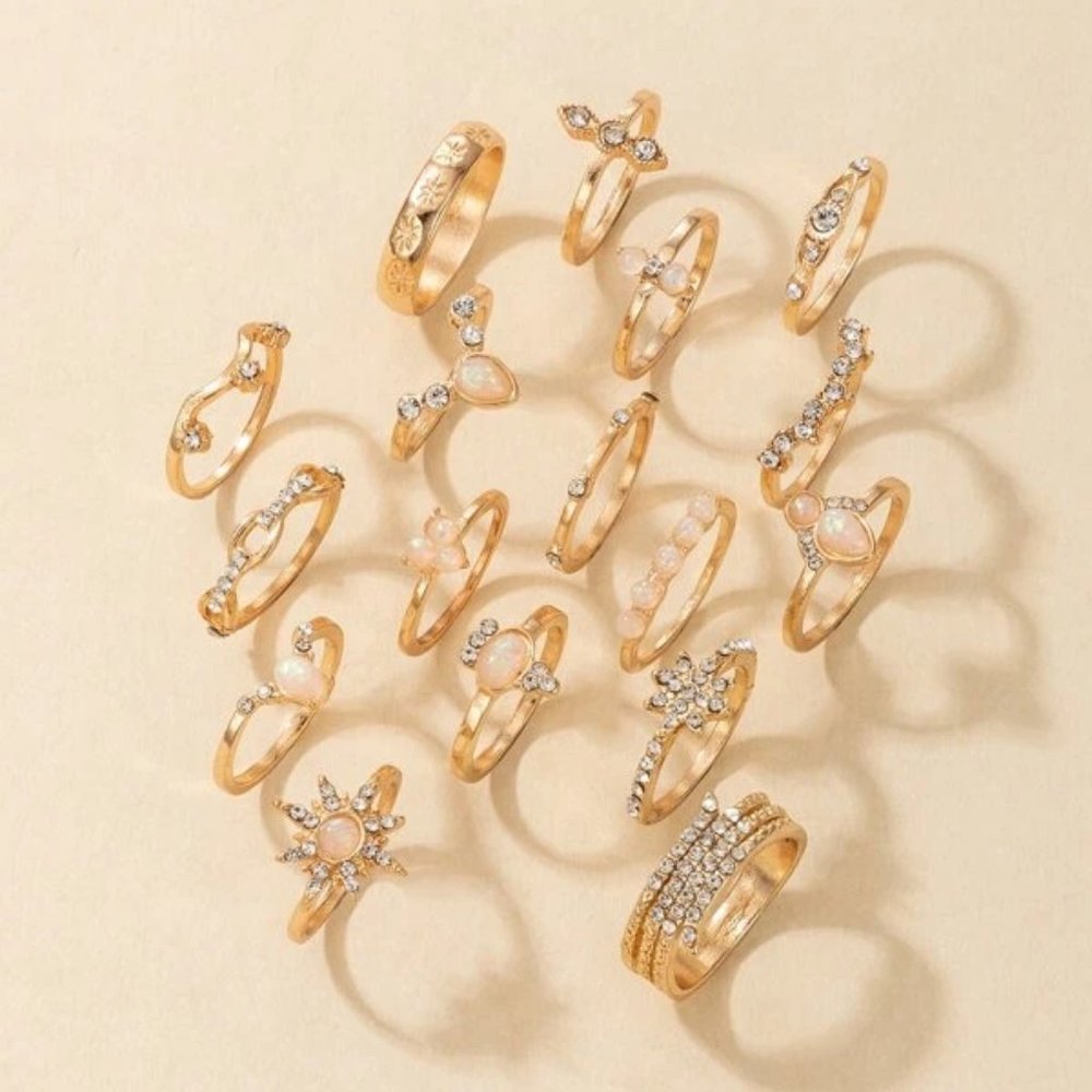 17 pcs Rhinestone Decor Rings